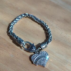 Bracelet Big Sister Love Heart Ceystal Rhinestone Bangle Chain Charm Silver Tone